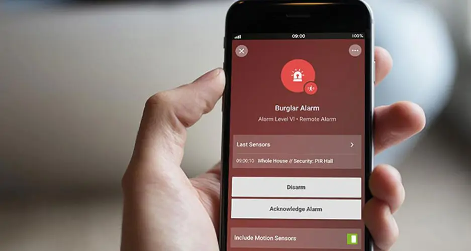 Loxone app showing burglar alarm