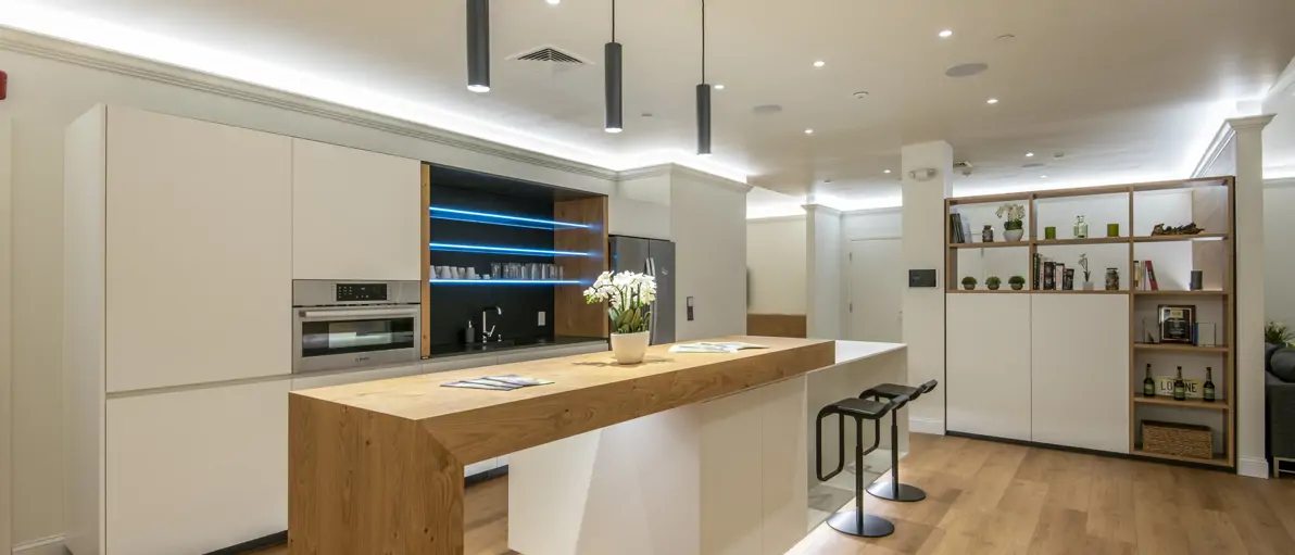 Loxone kitchen with lighting and speakers