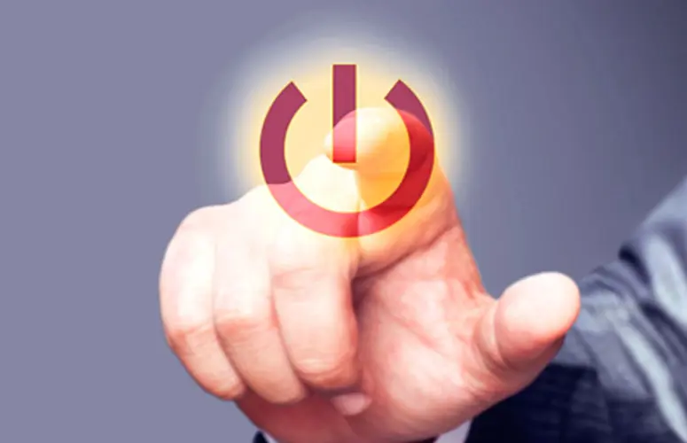 Finger pointing at power off icon