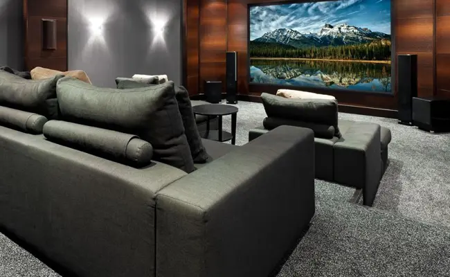 home cinema with mountains on screen
